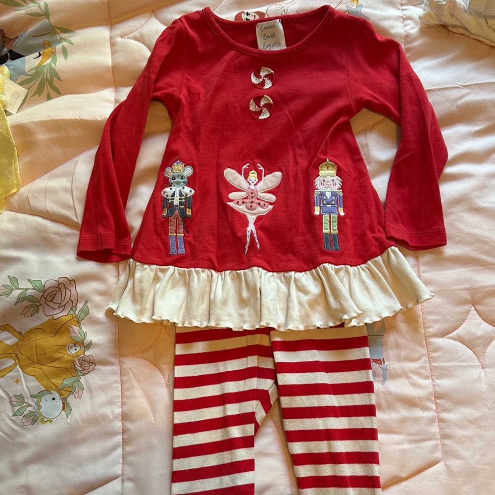 Lemon loves Lime Red Nutcracker Dress with Striped Leggings